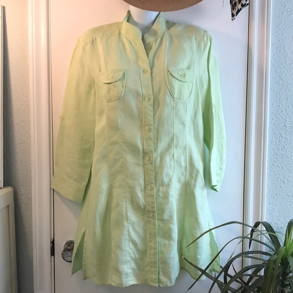 100% Linen Button Down Tunic Top Size Medium Women’s